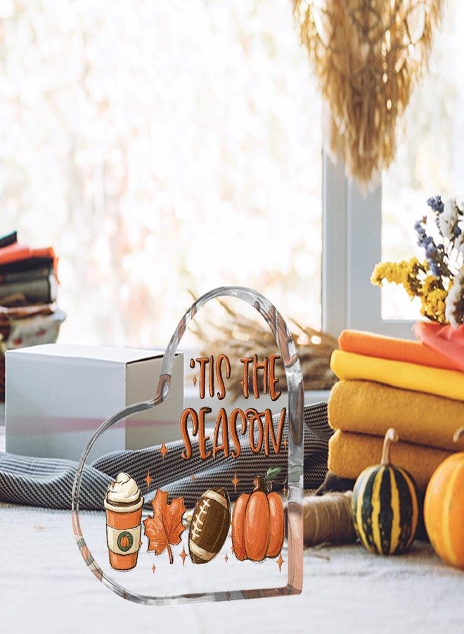 WRSUNT Tis the Season Fall Decor Fall Decorations for Home Office Autumn Thanksgiving Decorations Sign Autumn Pumpkin Heart Acrylic Decor 4 x 4 inches (Acrylic 2301) - Image 3